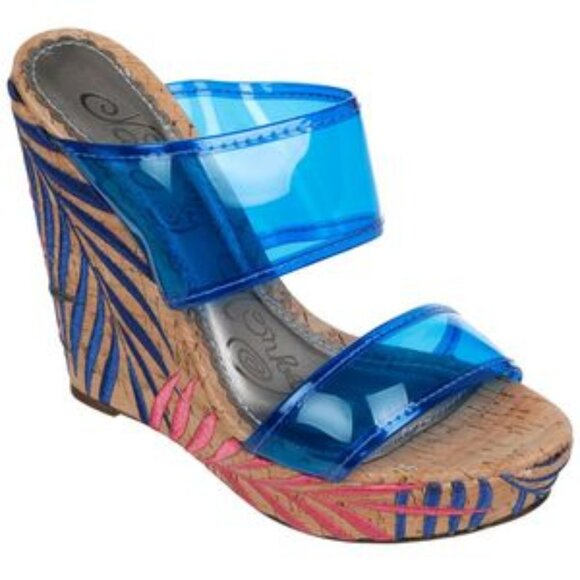 Naughty Monkey Palmetto Platform Wedges Sandals Blue strap  💥NWT!🆕FAST😮‍💨⚡🚚 - Picture 1 of 6